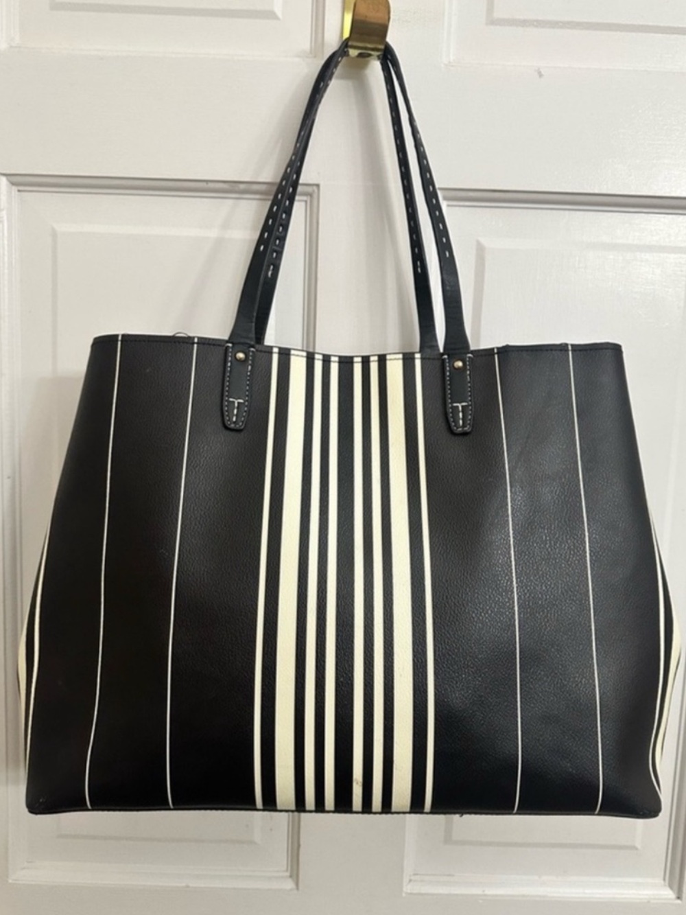 Tory Burch Kerrington Black & White Striped Square Tote - Picture 8 of 16